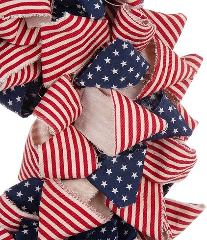 Glitzhome 19.25" L Americana Squared Fabric Wreath Patriotic Wreath for July 4th, Memorial Day, Father's Day, and Labor Day in Saudi Arabia