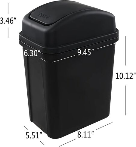 Fiazony 1-Pack 2 Gallon Plastic Small Swing Garbage Bin, Swing Lid Trash Bins, Black in Saudi Arabia