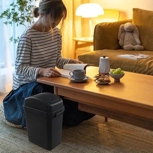 Fiazony 1-Pack 2 Gallon Plastic Small Swing Garbage Bin, Swing Lid Trash Bins, Black in Saudi Arabia