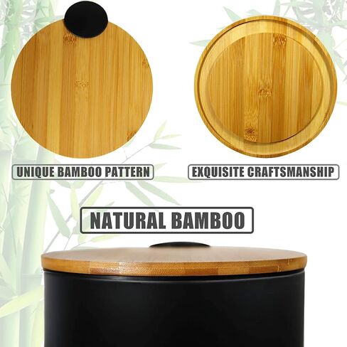 Mini Trash Can with Bamboo Lid Soft Close and Foot Pedal, 0.8Gal / 3L Tiny Round Trash Can with Removable Plastic Inner Wastebasket for Bathroom, Bedroom, Powder Room, Office, Desk, Car, Black in Saudi Arabia