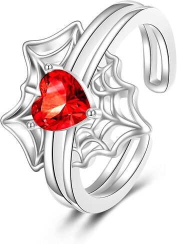 TIGER RIDER Spider Web 925 Sterling Silver Open Ring for Women Red Zirconia Adjustable Ring for Her Heart Shaped Jewelry Gothic Gift in Saudi Arabia