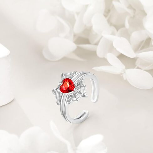 TIGER RIDER Spider Web 925 Sterling Silver Open Ring for Women Red Zirconia Adjustable Ring for Her Heart Shaped Jewelry Gothic Gift in Saudi Arabia