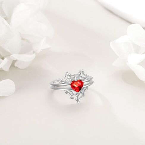 TIGER RIDER Spider Web 925 Sterling Silver Open Ring for Women Red Zirconia Adjustable Ring for Her Heart Shaped Jewelry Gothic Gift in Saudi Arabia