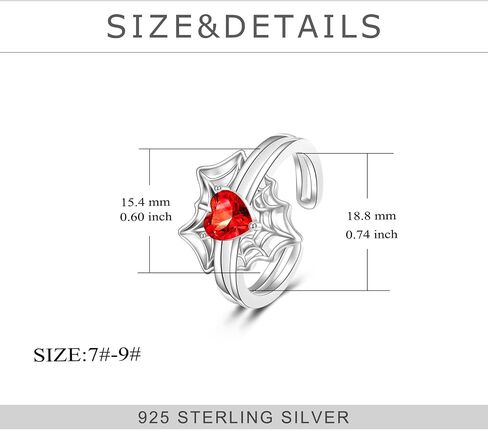 TIGER RIDER Spider Web 925 Sterling Silver Open Ring for Women Red Zirconia Adjustable Ring for Her Heart Shaped Jewelry Gothic Gift in Saudi Arabia