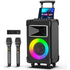 JYX Karaoke Machine, 10" Woofer Big Bluetooth Karaoke Speaker, Portable Party Speaker with 2 Wireless Mics, Party Lights & Bass/Treble/Echo Adjustment, Supports Vocal Cut, TWS/Bluetooth/REC/USB/TF/AUX in Kuwait