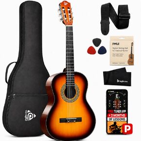 Pyle 36'' -Inch 6-String Classic Guitar-3/4 Size Scale Guitar with Digital Tuner & Accessory Kit, (Sunburst), Right (PGACLS82SUN.X9) in Kuwait