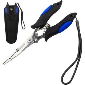 mouhike Fishing Pliers Long Nose Stainless Steel Fish Hook Remover Braid Cutters Split Ring Fish Pliers with Lanyard Fish Holder Ice Fly Fishing Gear Freshwater Saltwater Fishermen Gift in Kuwait