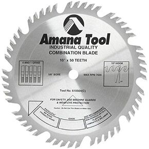 Amana Tool - (610504) Carbide Tipped Combination Ripping & Crosscut 10" Dia x 50T 4+1, 15 Deg, 5/8 Bore, Silver in Kuwait