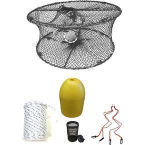 KUFA Sports Foldable Prawn Trap (Stretched Mesh Size:1-3/4") with 400' Rope, Yellow Float, Bait Bag & Harness Combo in Kuwait