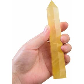Large Natural Citrine Healing Crystal Wand 5.11-5.9" Natural Crystal Tower 6 Faceted Chakra Crystal Point Meditation Therapy Reiki Energy Stone Home Decor Collection Gift in Kuwait