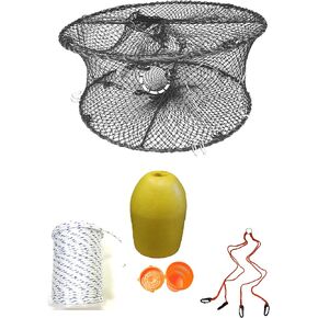 KUFA Sports Foldable Prawn Trap (Stretched Mesh Size:1-3/4") with 400' Rope, Yellow Float, Bait Bag & Harness Combo in Kuwait