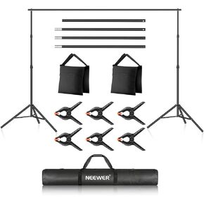 NEEWER حامل دعم خلفية على شكل حرف T ، حامل ثلاثي القوائم بطول 8.5 أقدام / 2.6 متر قابل للتعديل و5 أقدام / 1.5 متر عرض مع 6 مشابك زنبركية وحقيبة حمل لتصوير التصوير الفوتوغرافي لتصوير فيديو ستوديو in Kuwait