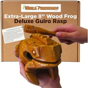 Deluxe Extra-Large 8" Wood Frog Guiro Rasp - Percussion Musical Instrument Tone Block - by World Percussion USA in Kuwait