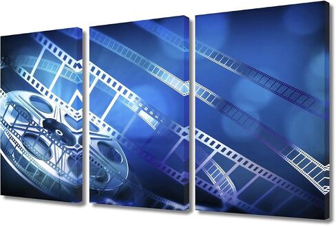 TUMOVO Movie Projector Home Decor Art Prints Vintage Film Clapper Picture Wall Decor for Bedroom 3 Panel Old Cinema Modern Home Decor Print on Canvas Stretched and Framed Ready to Hang (36" Wx24 H) in Kuwait