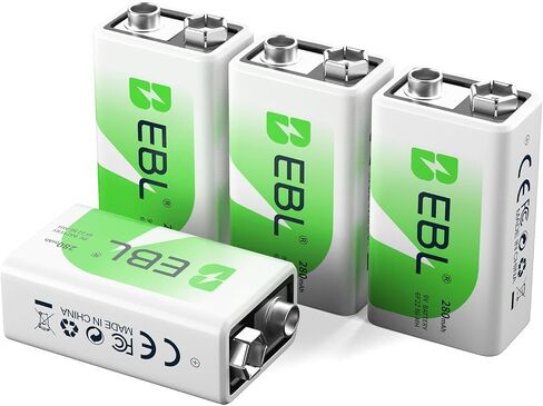 EBL 9V Rechargeable Batteries NiMH Everyday 280mAh 9V Battery for Smoke Alarm Detector, 4-Packs in Kuwait