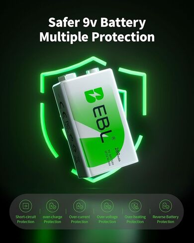 EBL 9V Rechargeable Batteries NiMH Everyday 280mAh 9V Battery for Smoke Alarm Detector, 4-Packs in Kuwait
