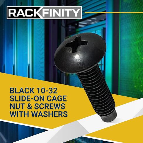 RackGold® Black 10-32 Slide-on Cage Nut & Screws w/Washers 25-Pack - USA Made in Kuwait