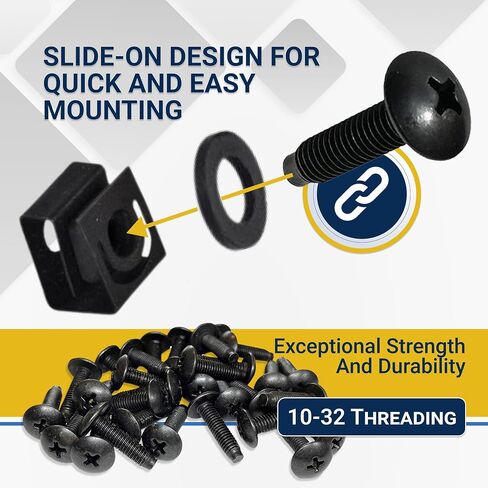 RackGold® Black 10-32 Slide-on Cage Nut & Screws w/Washers 25-Pack - USA Made in Kuwait