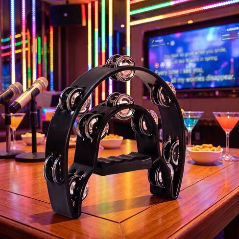 Bealuffe Tambourine صف مزدوج باليد قرع الدف مع جينجلز معدنية لحفلة KTV (أسود) in Kuwait