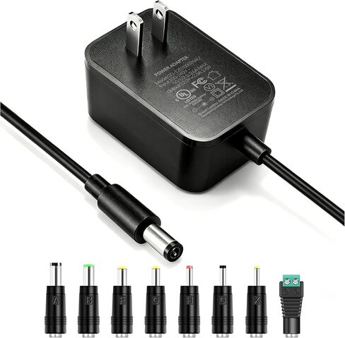 12V 2A Power Adapter AC Power Supply Cord 12 Volts 2 Amps Regulated Switching Charger with 8 Interchangeable DC Plug for 2000mA 1500mA 1000mA 900mA 850mA 800mA 700mA 600mA 500mA Equipment in Kuwait