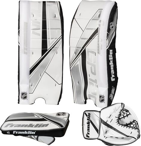 Franklin Sports NHL Kids Street Hockey Goalie Pads Set - Kids Hockey Training Equipment - Includes Block Pad, Catch Glove, and Goalie Pads in Kuwait