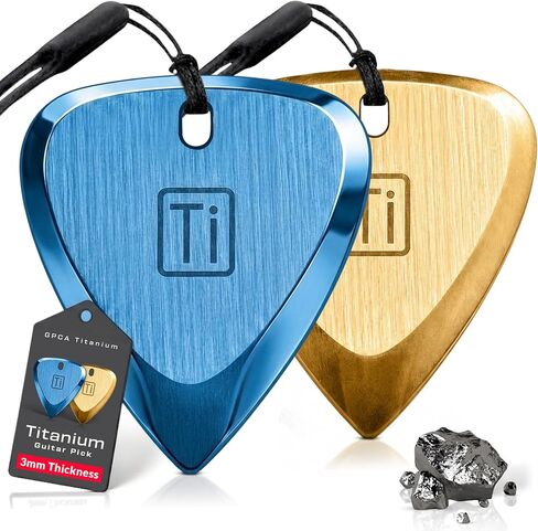 Titanium Guitar Picks, Must-Have Guitar Accessories for Music Lovers, All-Around Metal Pick for Bass, Ukulele, and More, Awesome Guitar Gifts, Comes with a Silicone Strap, 3-Pack - GPCA in Kuwait