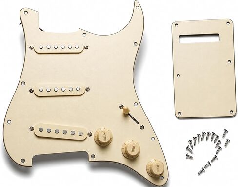 LAMSAM Prewired Pickguard Loaded Modern Tone Triple Single Coil Pickups for Electric Guitars with 11 Mounting Holes, 3-Ply Pick Guards Wired SSS Pick Ups Wiring Harness, All Black in Kuwait