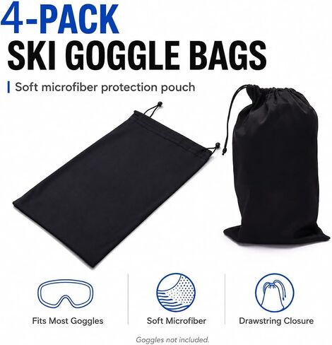 Ski Goggle Bag, Protection Bags for Snow Goggles Ski Mask, Soft Micro-Fiber Protective Storage Case Sleeve, 4PCS in Kuwait
