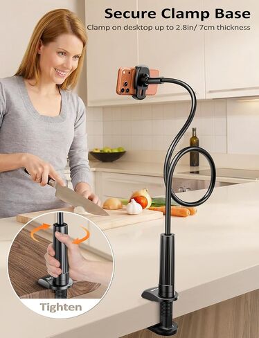 Tryone Gooseneck Phone Holder Hands-Free for Phone Viewing Or Recording, Adjustable Stable Metal Cell Stand Mount for Desk Table Bed, Soporte para Celular, Fits 4-7 Phones Including iPhone - Black in Kuwait