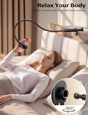 Tryone Gooseneck Phone Holder Hands-Free for Phone Viewing Or Recording, Adjustable Stable Metal Cell Stand Mount for Desk Table Bed, Soporte para Celular, Fits 4-7 Phones Including iPhone - Black in Kuwait