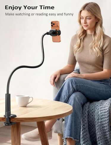 Tryone Gooseneck Phone Holder Hands-Free for Phone Viewing Or Recording, Adjustable Stable Metal Cell Stand Mount for Desk Table Bed, Soporte para Celular, Fits 4-7 Phones Including iPhone - Black in Kuwait