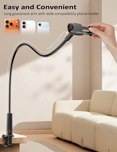Tryone Gooseneck Phone Holder Hands-Free for Phone Viewing Or Recording, Adjustable Stable Metal Cell Stand Mount for Desk Table Bed, Soporte para Celular, Fits 4-7 Phones Including iPhone - Black in Kuwait
