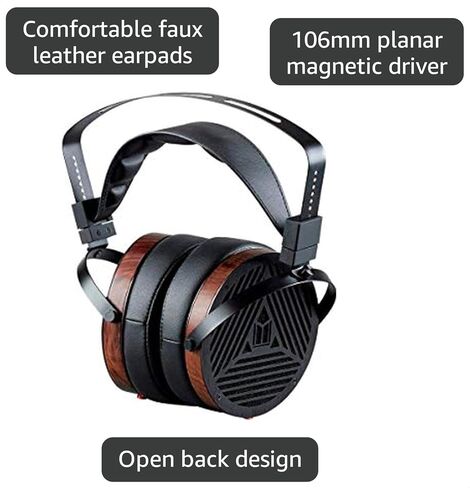 Monolith M1060 Over Ear Planar Magnetic Headphones - Black/Wood with 106mm Driver & Dual 2.5mm to 3.5mm Headphone Cable - 5 Feet - Pink with Oxygen Free Copper Braided Auxiliary Audio Cord in Kuwait