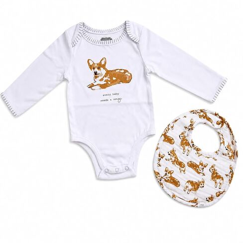 Mud Pie Baby Dog Breed Bodysuit and Bib Set, Corgi, 0-6 Months in Kuwait