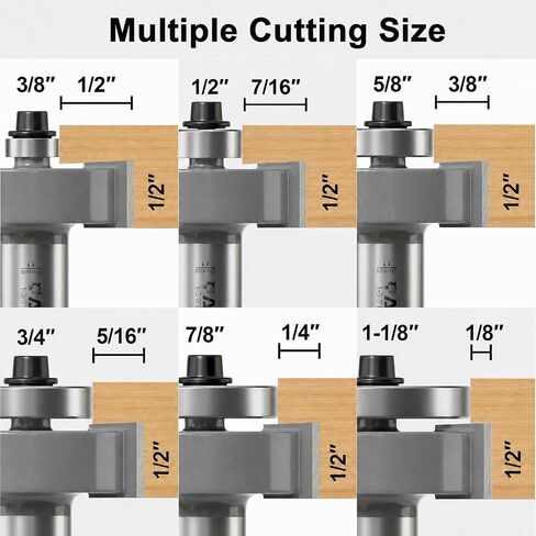 Professional Rabbet Router Bit Set 1/4 Shank 1pcs with 6 Interchangeable and Adjustable Bearings for Multi Depths Cutter 1/8", 1/4", 5/16", 3/8", 7/16", 1/2", for Woodworking in Kuwait