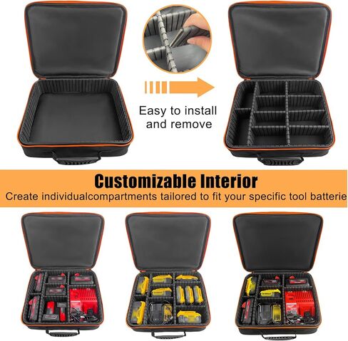 Extra Large Hard Tool Battery Carrying Case fits for Dewalt/Milwaukee/Makita 20V/60V/12V/18VBattery & Charger, Portable Power Tool Box Storage Bag with Adjustable Dividers for Accessories Organizer in Kuwait