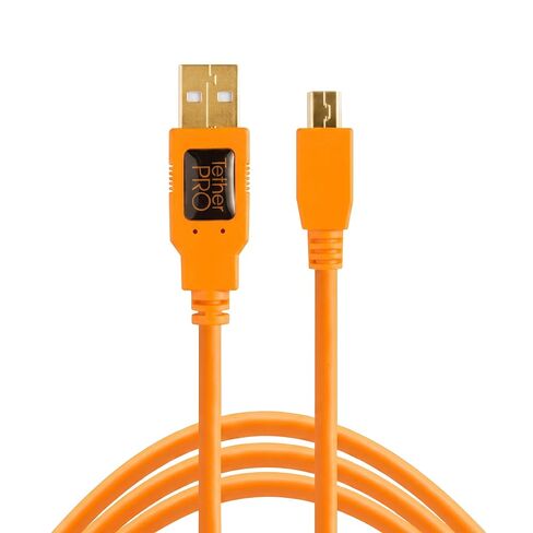 TetherPro USB 2.0 to Mini-B 5-Pin Cable | for Fast Transfer and Connection Between Camera and Computer | Non-Reflective Black | 15 Feet (4.6 m) | Tether Tools in Kuwait