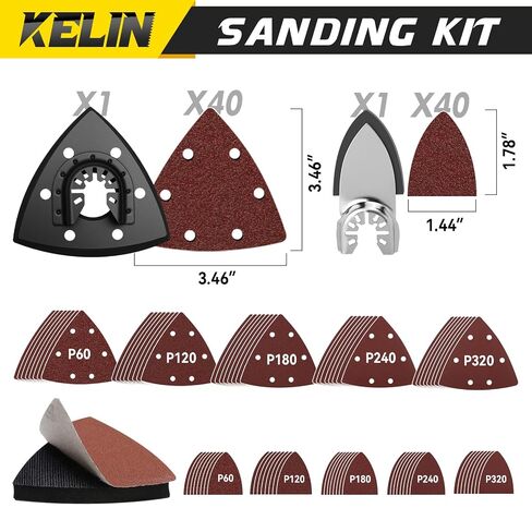KELIN 88 Pack Oscillating Saw Blades, Oscillating Tool Blade with Sanding Pads, Multi Tool Blades Kits for Wood Metal Plastic, Arc Edge, Bi-Metal Titanium Multitool Blades fit Dewalt, Milwaukee, Ryobi in Kuwait