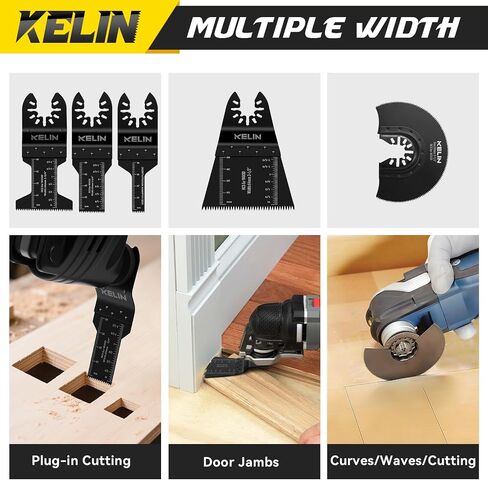 KELIN 88 Pack Oscillating Saw Blades, Oscillating Tool Blade with Sanding Pads, Multi Tool Blades Kits for Wood Metal Plastic, Arc Edge, Bi-Metal Titanium Multitool Blades fit Dewalt, Milwaukee, Ryobi in Kuwait