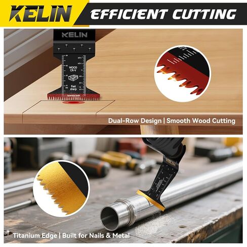 KELIN 88 Pack Oscillating Saw Blades, Oscillating Tool Blade with Sanding Pads, Multi Tool Blades Kits for Wood Metal Plastic, Arc Edge, Bi-Metal Titanium Multitool Blades fit Dewalt, Milwaukee, Ryobi in Kuwait