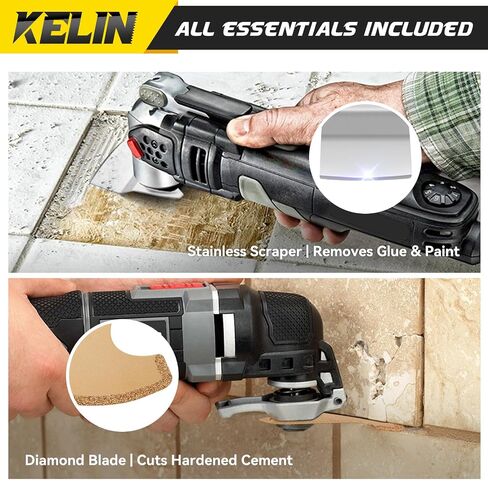 KELIN 88 Pack Oscillating Saw Blades, Oscillating Tool Blade with Sanding Pads, Multi Tool Blades Kits for Wood Metal Plastic, Arc Edge, Bi-Metal Titanium Multitool Blades fit Dewalt, Milwaukee, Ryobi in Kuwait