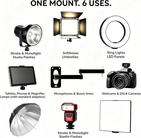 Wall Mounting Boom Arm Holder: Fold Extend Adjustable Long Bracket,Heavy Duty Wall Mount,for Photography Strobe Light Monolight, Softbox,Ring Light,for Live Broadcast(1/4" Screw) in Kuwait