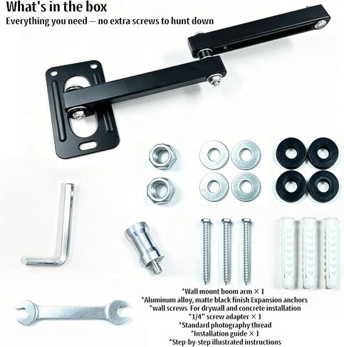 Wall Mounting Boom Arm Holder: Fold Extend Adjustable Long Bracket,Heavy Duty Wall Mount,for Photography Strobe Light Monolight, Softbox,Ring Light,for Live Broadcast(1/4" Screw) in Kuwait