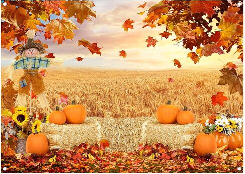 WOLADA 8x6FT Fall Backdrop Autumn Farm Harvest Backdrop Wheat Field Backdrop Thanksgiving Backdrop Farm Scene Backdrop Thanksgiving Photo Backdrop Thanksgiving Backdrops for Photography 12608 in Kuwait