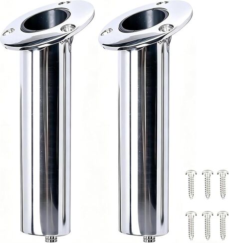 Amarine Made (Set of 2) Heavy Duty Stainless Steel 316 Deluxe Rod Holders with Drain, Flush Mount Fishing Rod Pole Holders, 30 Degree in Kuwait