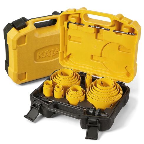 KATA Bi-Metal Hole Saw Kit, 18 Piece M42 High Speed Steel Hole Saw Set with 3/4" -2-1/2" (19-64mm) 11PCS Hole Saw Blades in Case with Mandrels, Drill Bit, Hex Key for Thin Metal, Hard Wood, Drywall in Kuwait