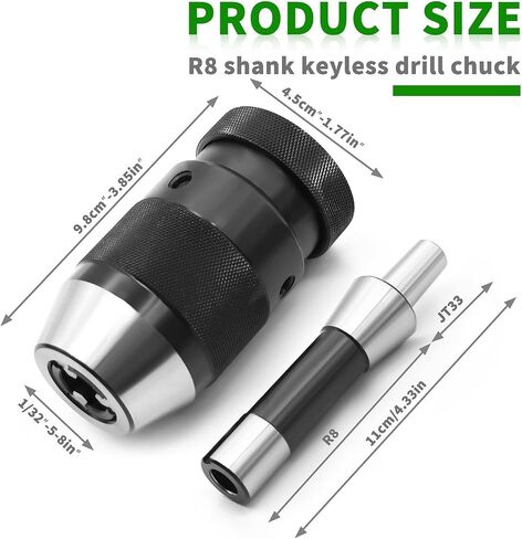R8 Shank Heavy Duty B16 or B18 Drill Chuck Adjustable Size Range 1/32"-5/8" (1/8" - 5/8",R8-B18) in Kuwait