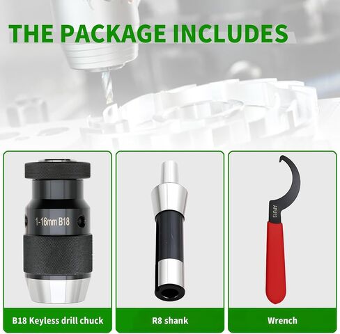 R8 Shank Heavy Duty B16 or B18 Drill Chuck Adjustable Size Range 1/32"-5/8" (1/8" - 5/8",R8-B18) in Kuwait
