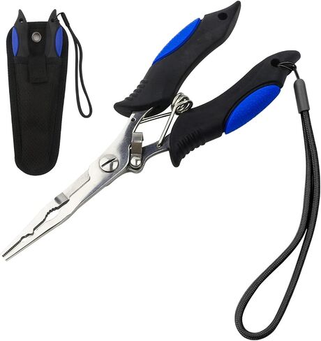 mouhike Fishing Pliers Long Nose Stainless Steel Fish Hook Remover Braid Cutters Split Ring Fish Pliers with Lanyard Fish Holder Ice Fly Fishing Gear Freshwater Saltwater Fishermen Gift in Kuwait