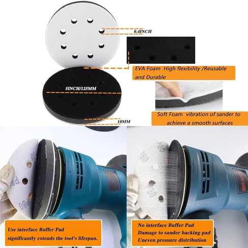 32pcs Sandpaper 8 Hole 5 inch Sanding Discs Hook and Loop 1500-10000 Grits Wet Dry Sandpaper with 2pcs Interface Pads for Random Orbital Sander Automotive Metal Polishing in Kuwait